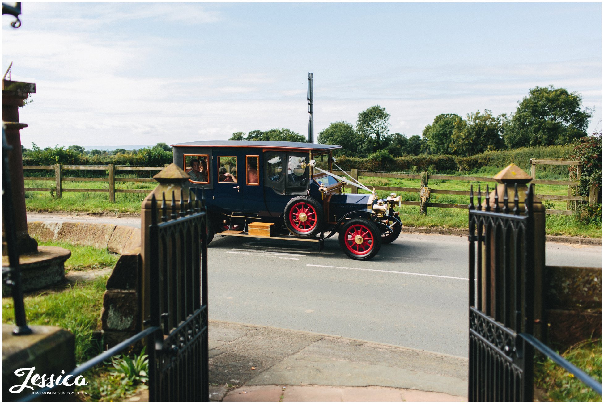 bridal car arrives at St. Peter's Church in waverton