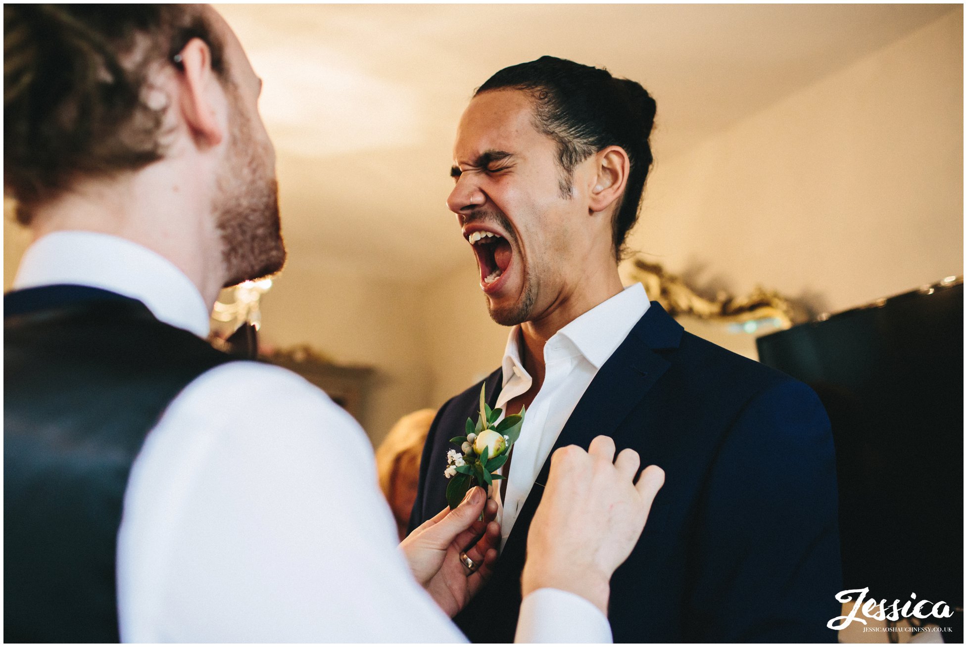 groom cries out when pricked with buttonhole pin