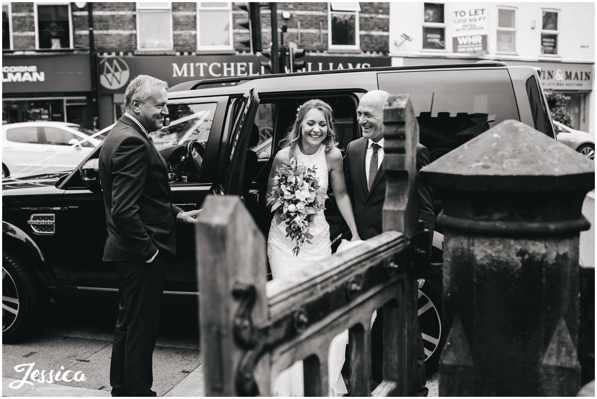 bride arrives with her father - cheshire wedding photography