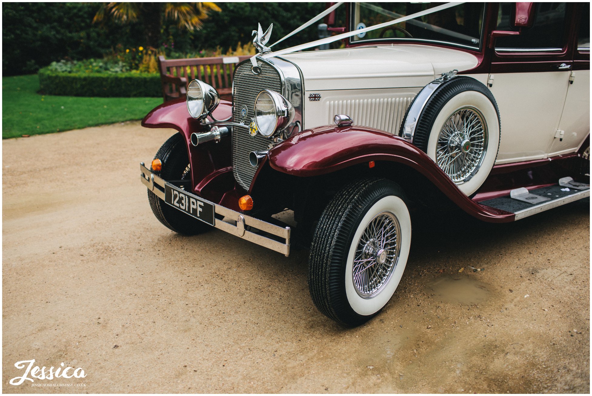 detail shot of wedding car at sefton palm house in liverpool