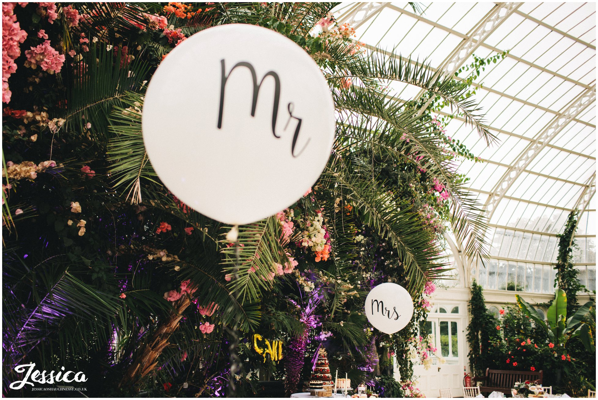 mr and mrs balloons decorate the quirky wedding venue