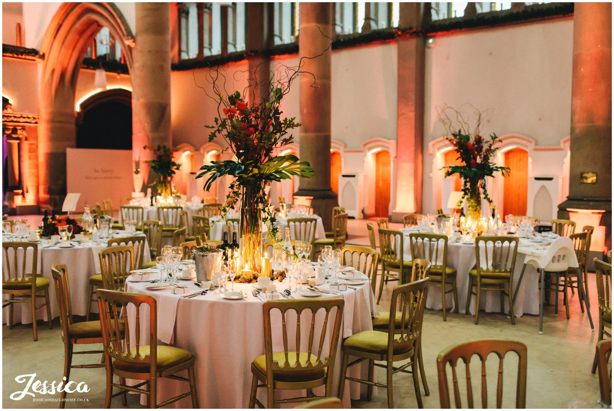 wedding tables set up ready for the speeches