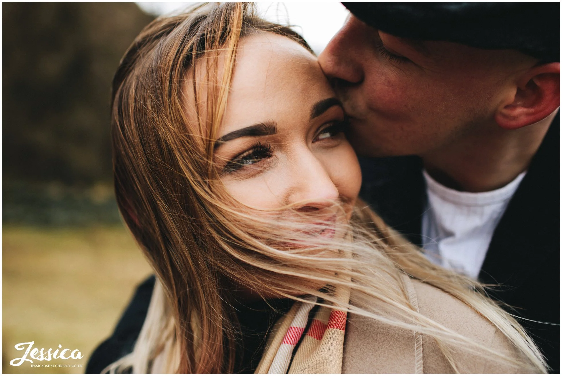 close up of couple in the wind