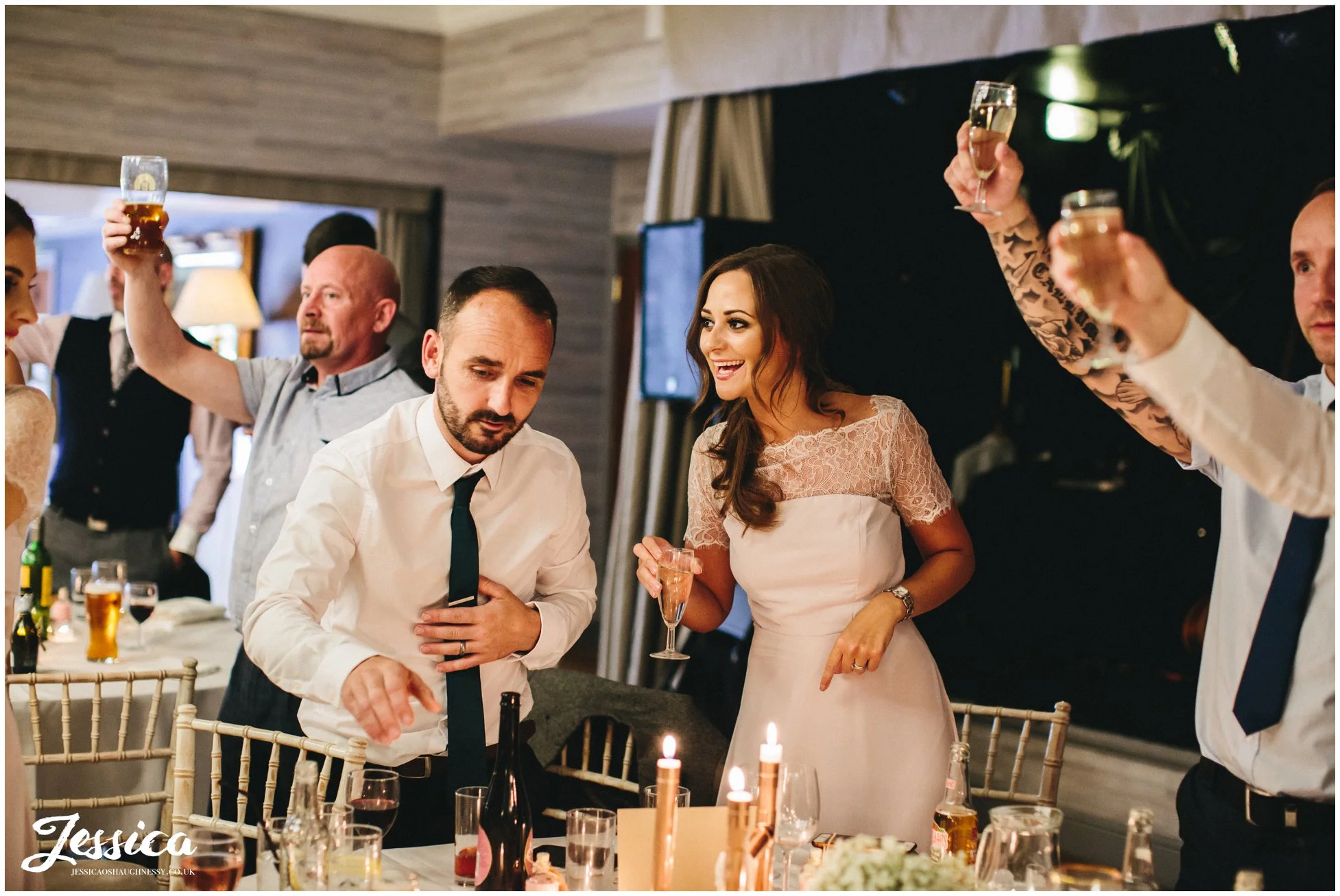 guests cheer as newly wed's enter