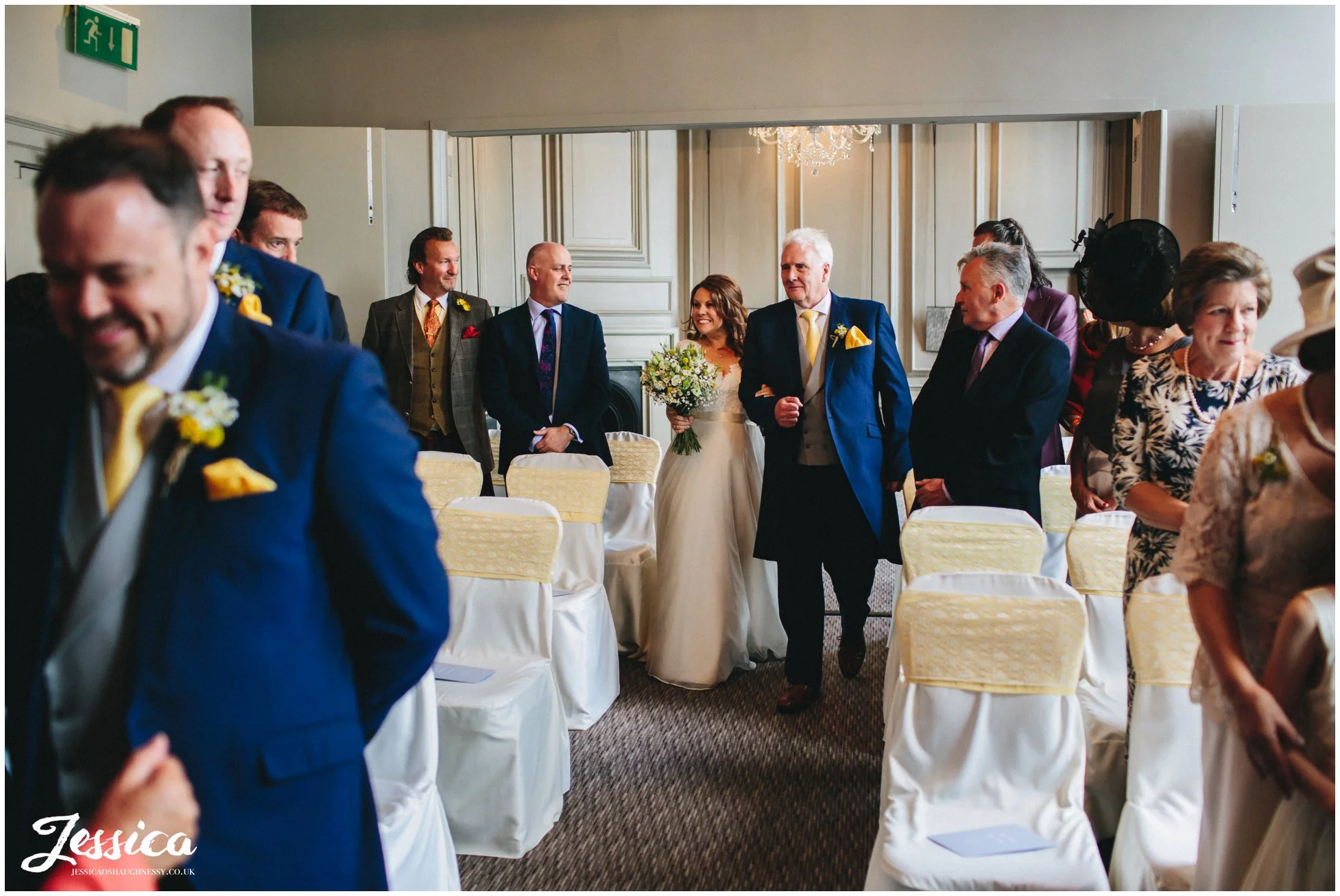 bride & her father walk down the aisle at oddfellows in chester