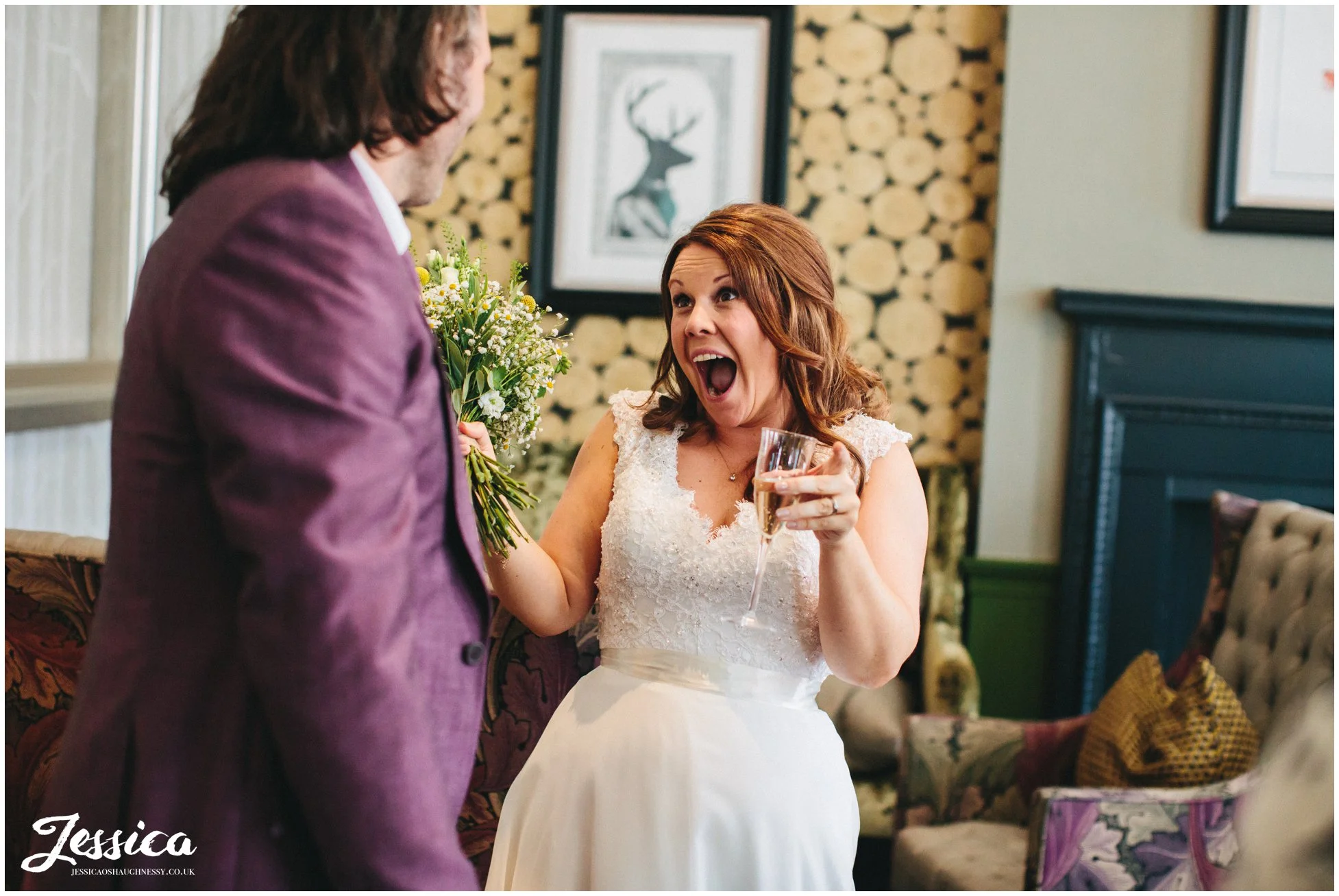 bride cheers in celebration