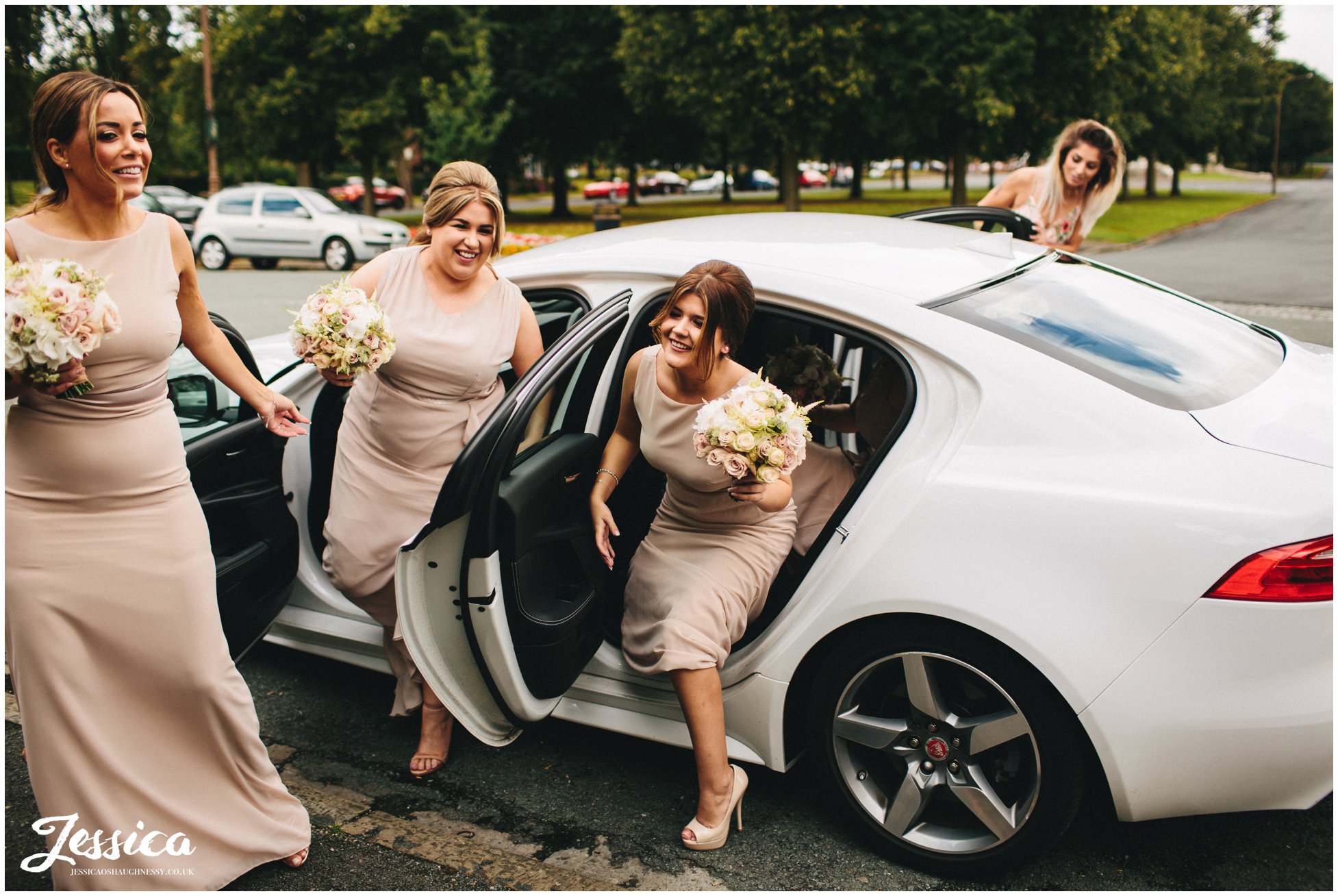 bridesmaids arrive at the church in the wirral