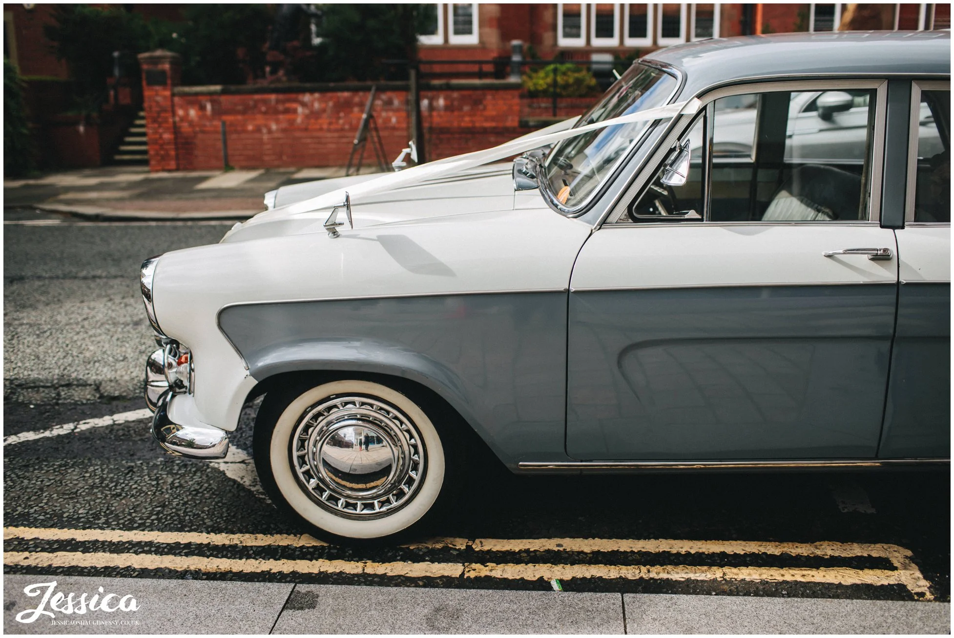 bridal car pulls up outside altrincham town hall