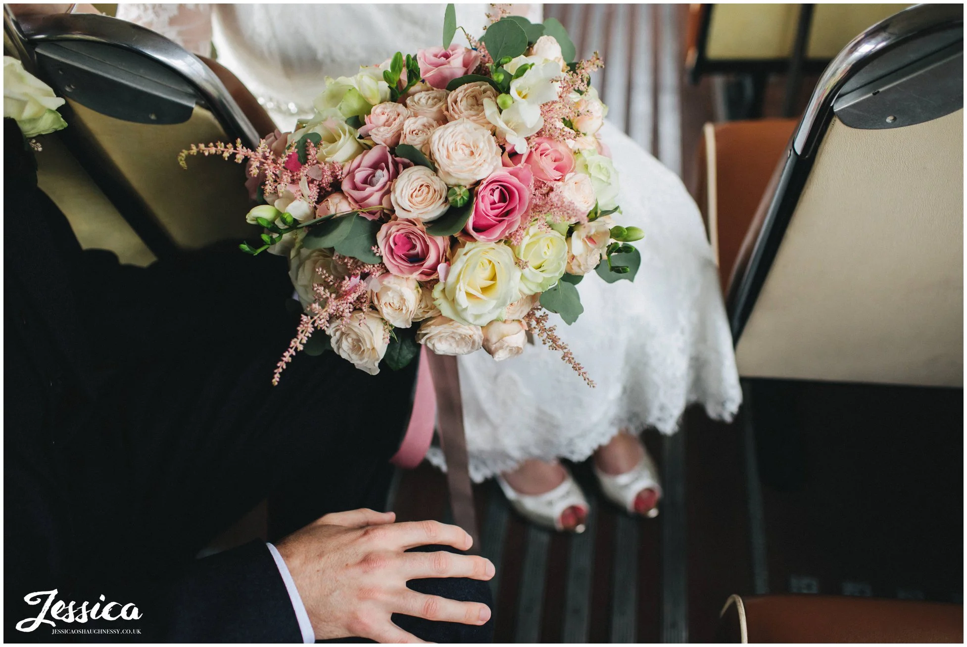 detail shot of the brides bouquet at her wedding in manchester