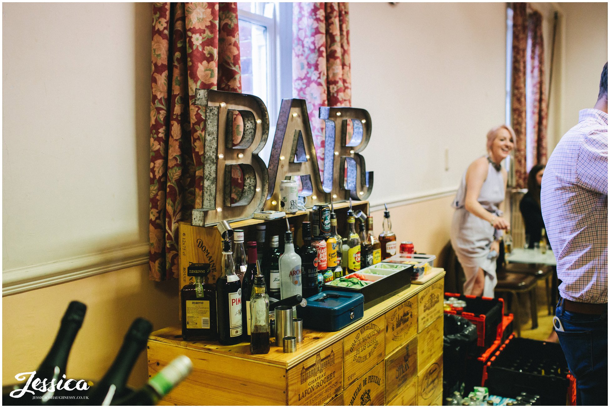 DIY style bar set up in a village hall in manchester