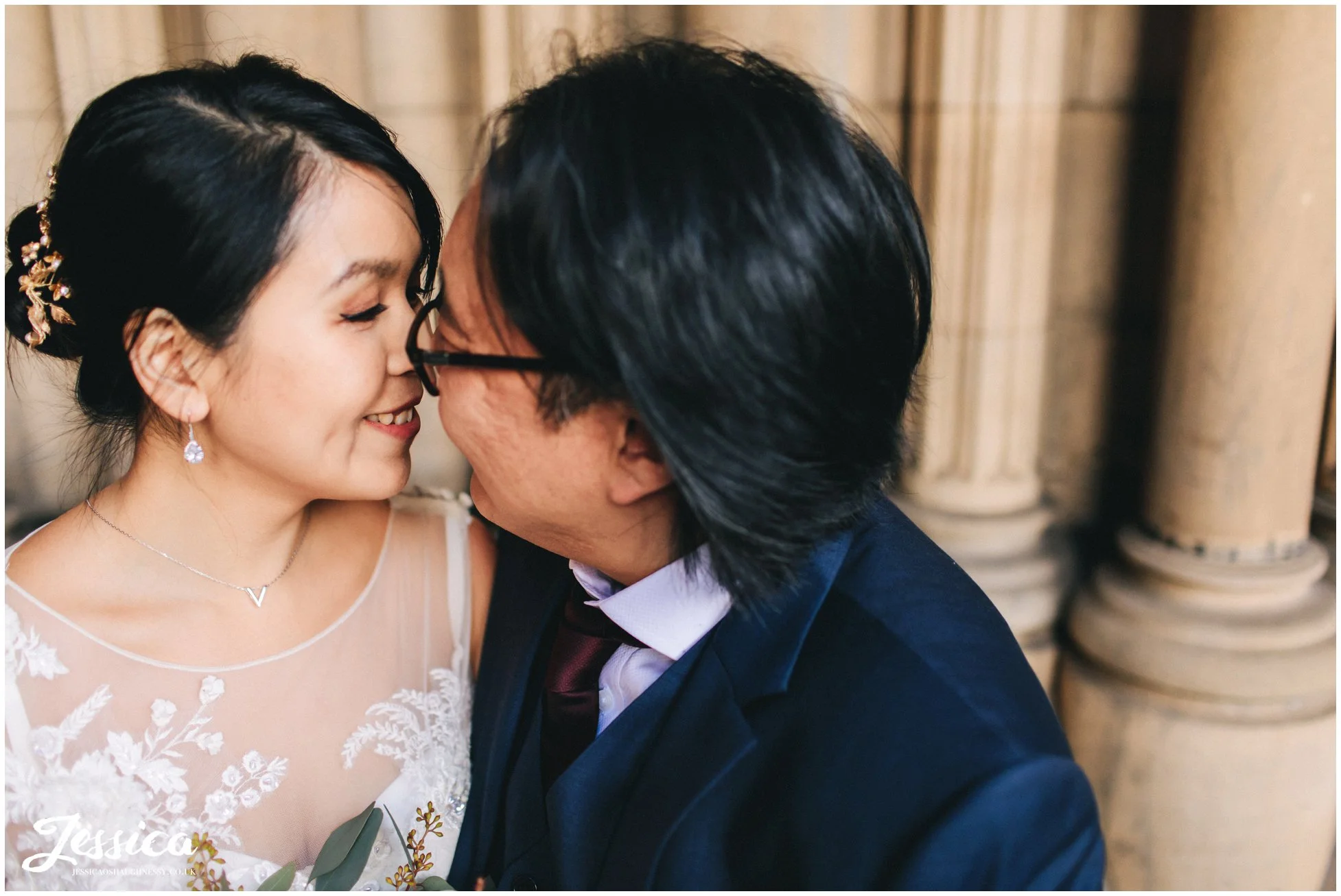 couple kissing after their wedding ceremony in manchester