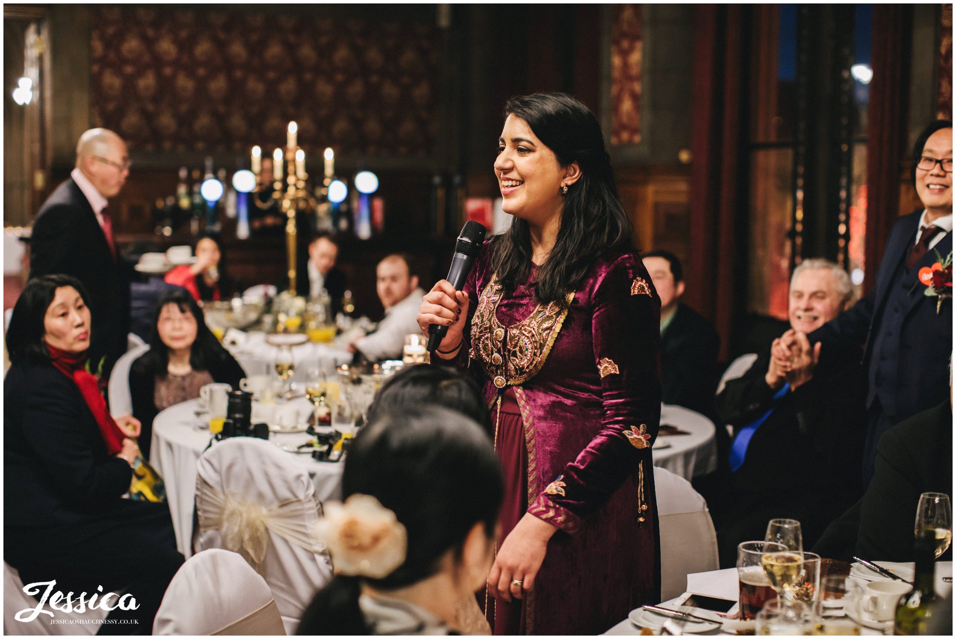 maid of honour gives her speech at manchester town hall