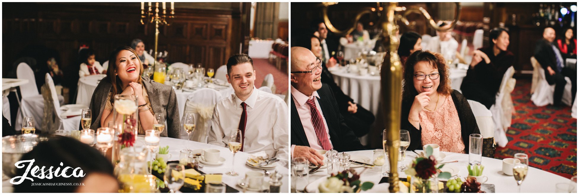 guests laughing during the speeches at a manchester wedding
