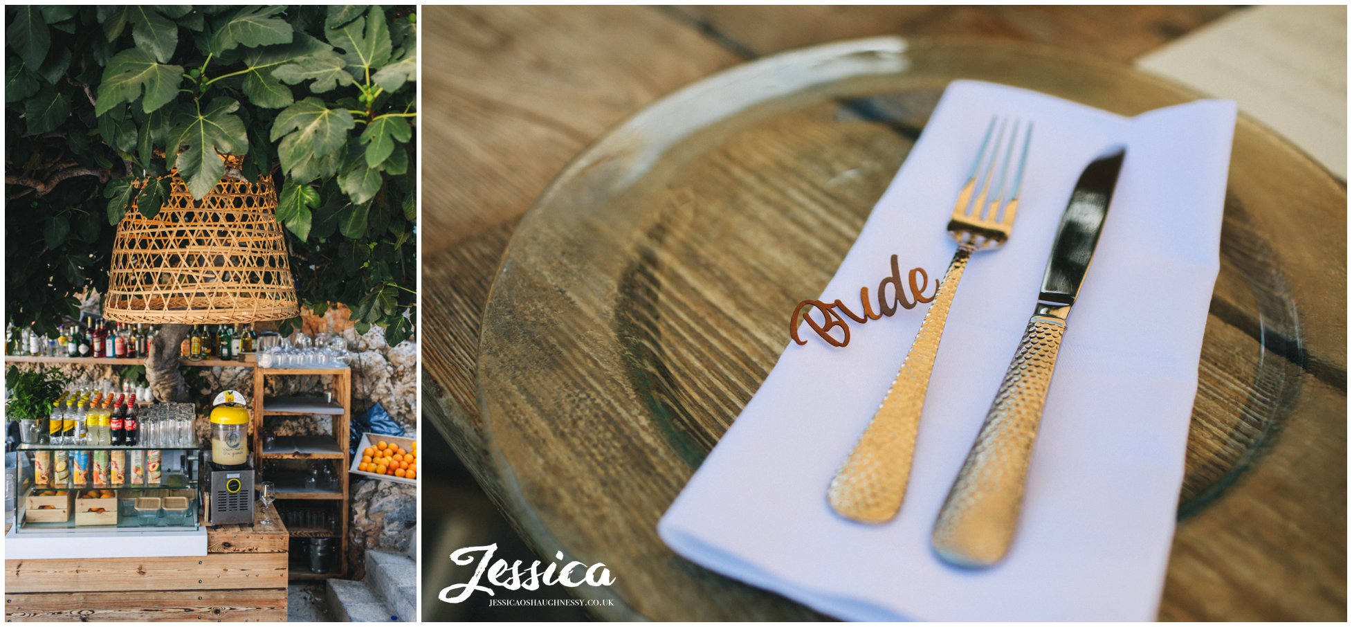 the brides place setting ready on the top table