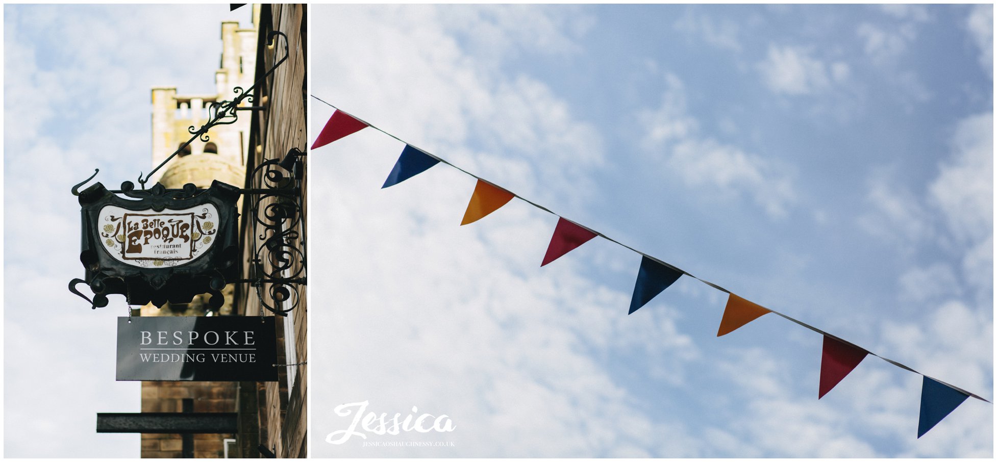 bunting over the knutsford high street outside belle epoque