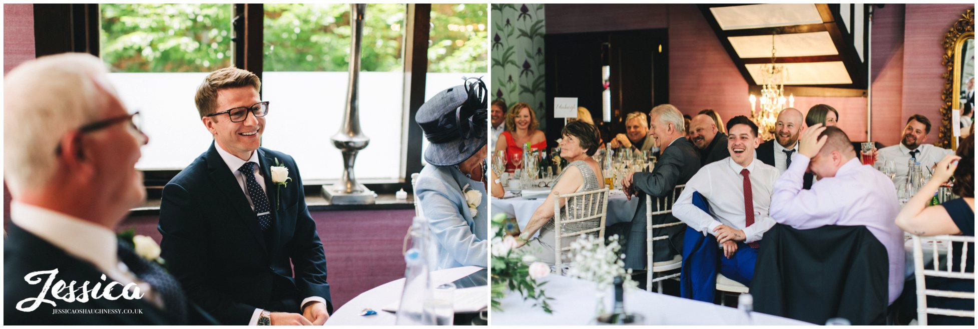 family & friends of the couple enjoy the groom's speech