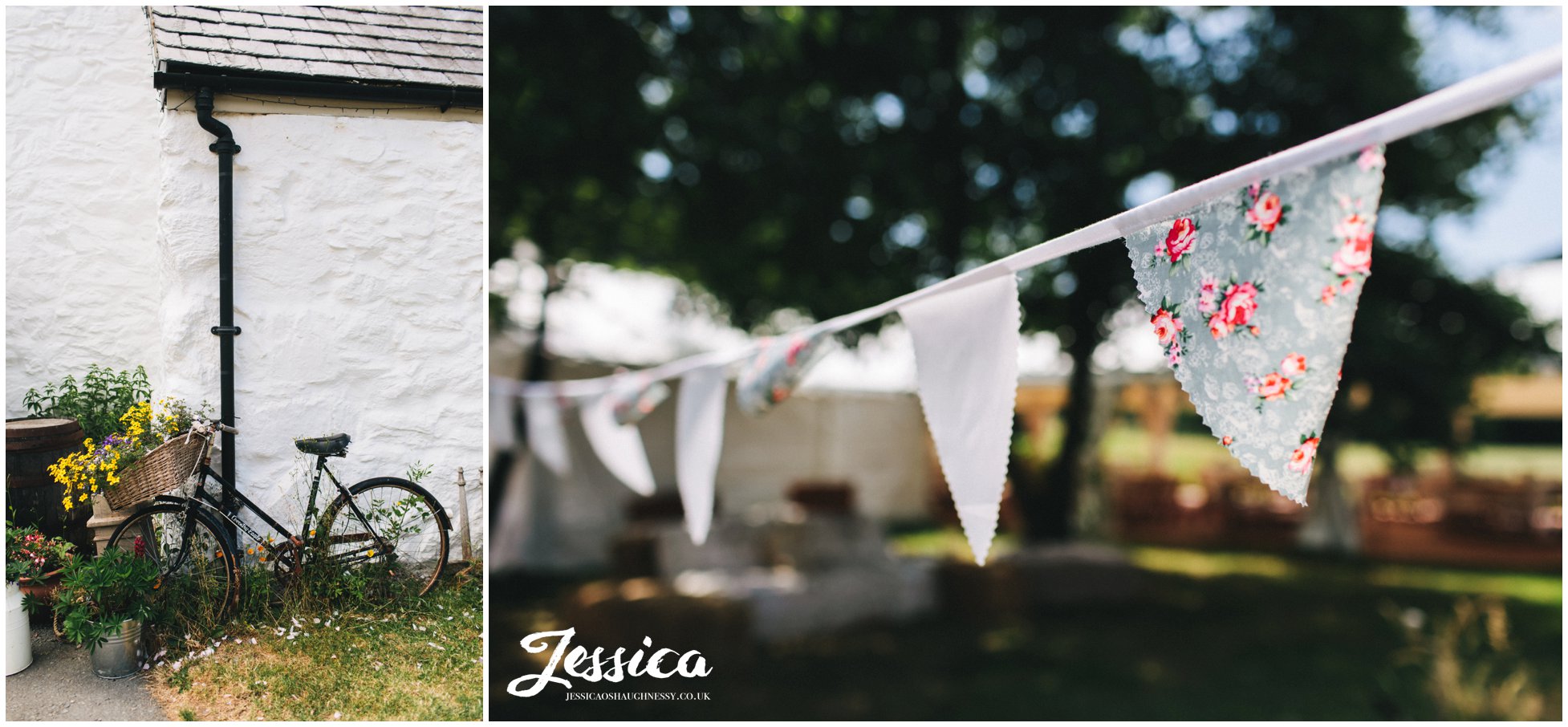 bunting decorates the north wales wedding venue