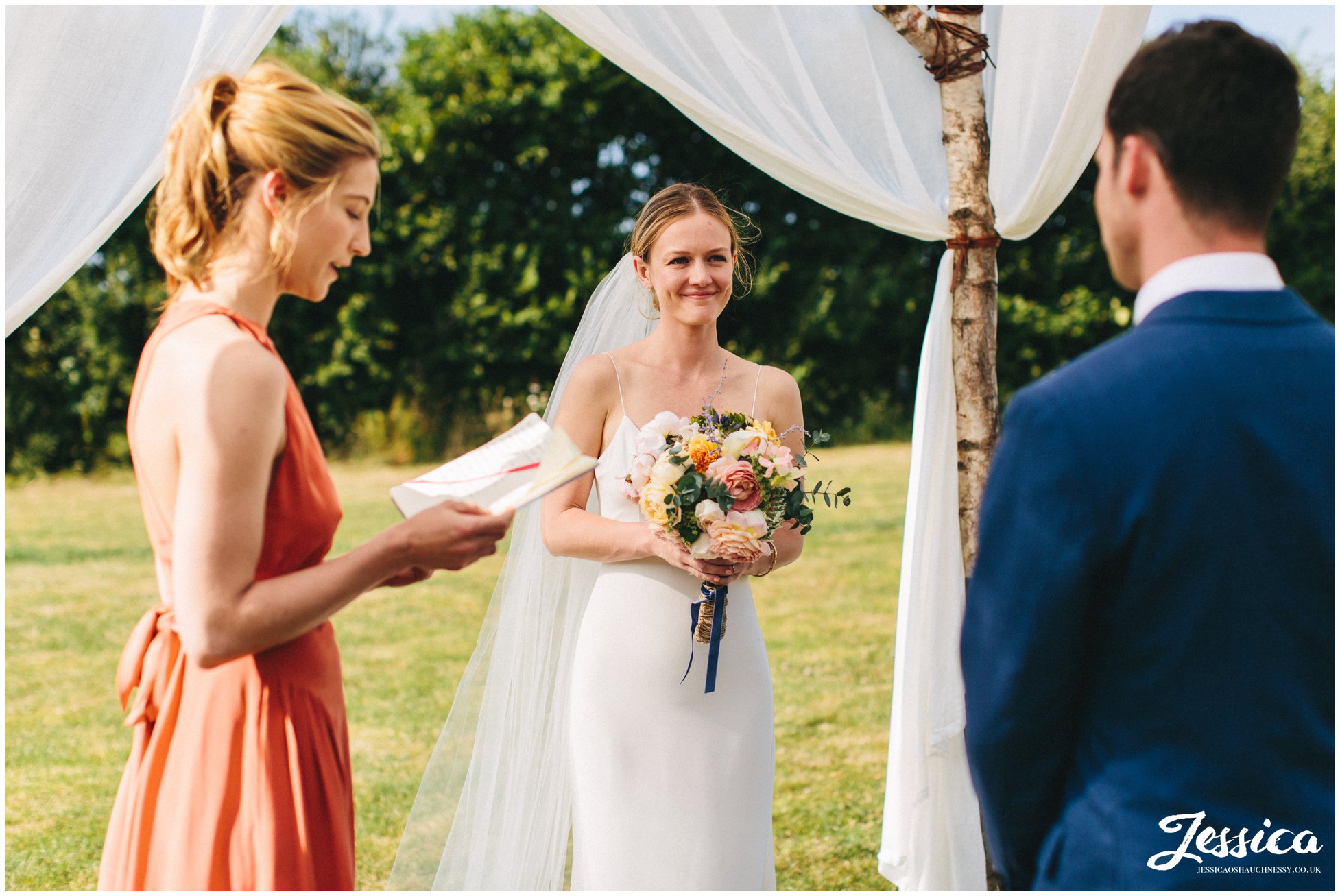 the couple get emotional as friends give readings