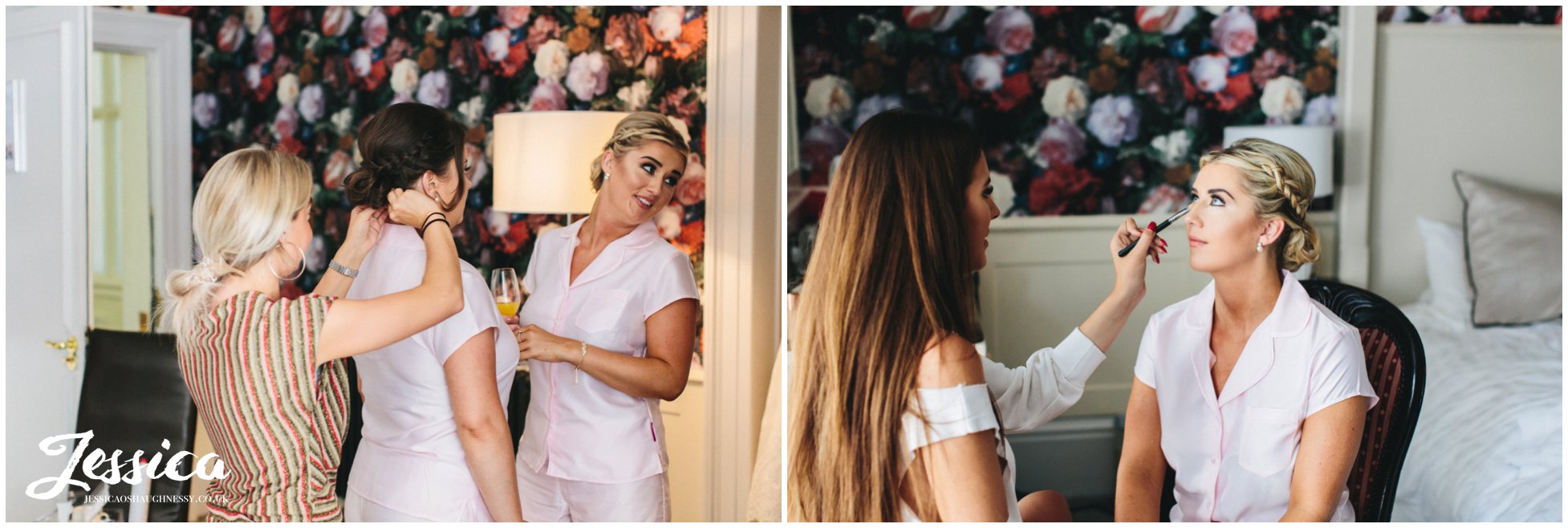 the bridesmaids prepare for their friends wedding in lancashire