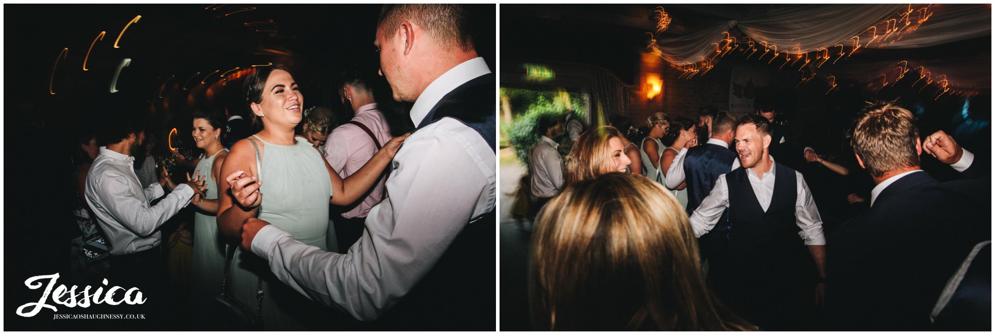 friends of the happy couple celebrate on the dancefloor