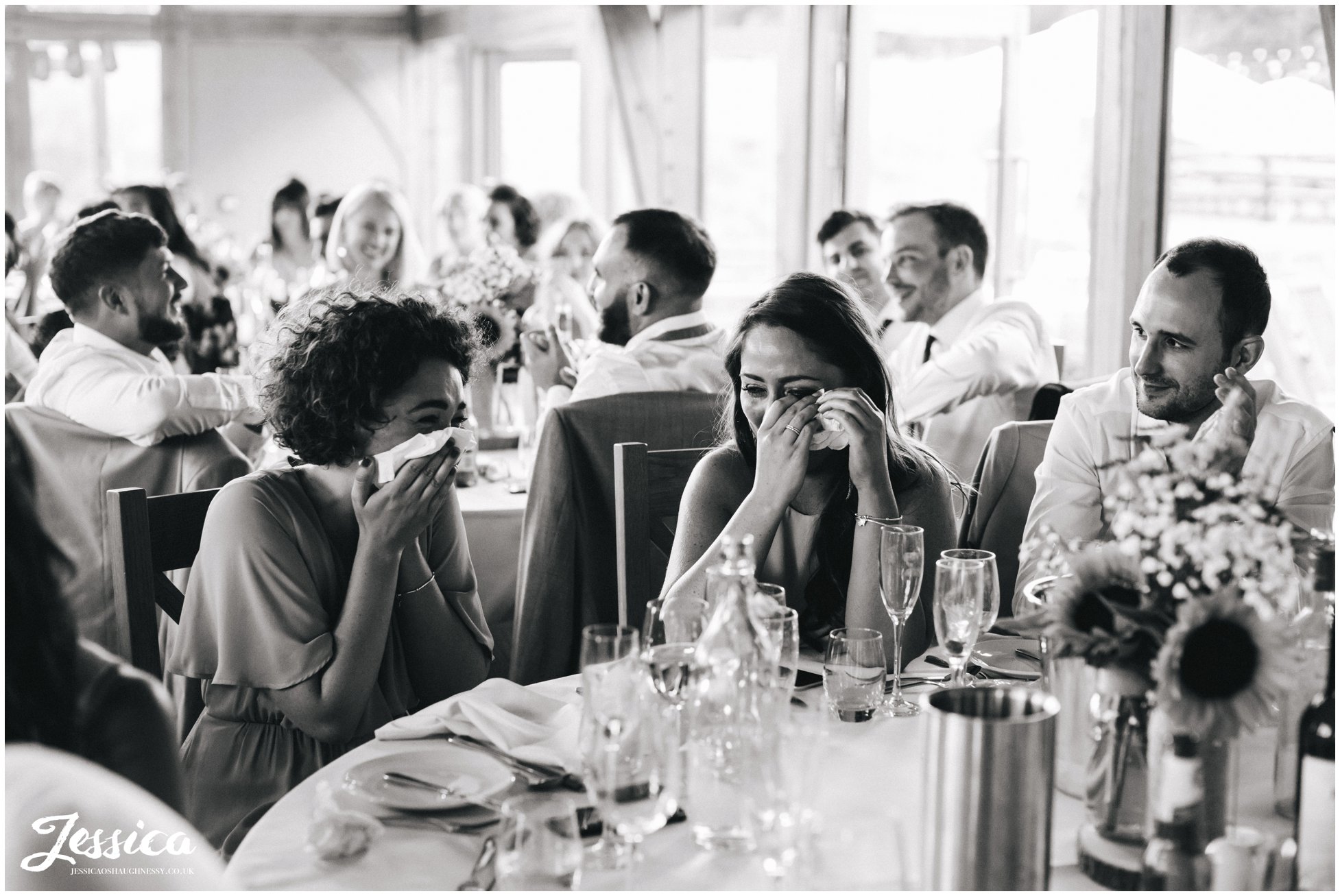 bridesmaid cry during the emotional speeches