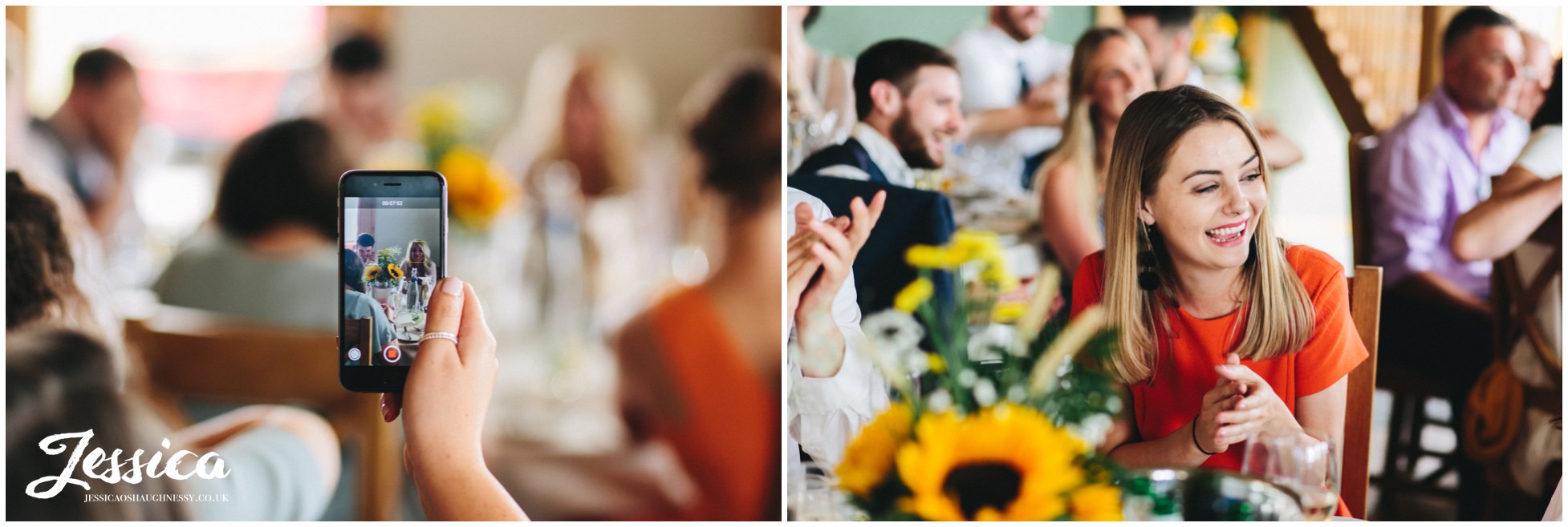 a guest films the speeches on his mobile phone