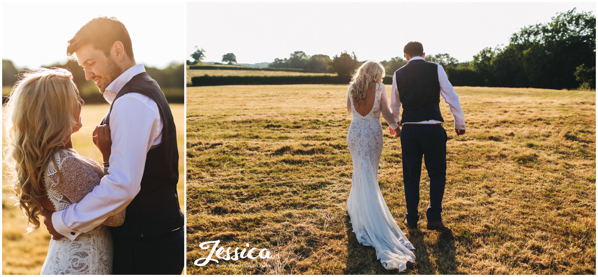 the new couple kiss in the welsh fields over looking the venue