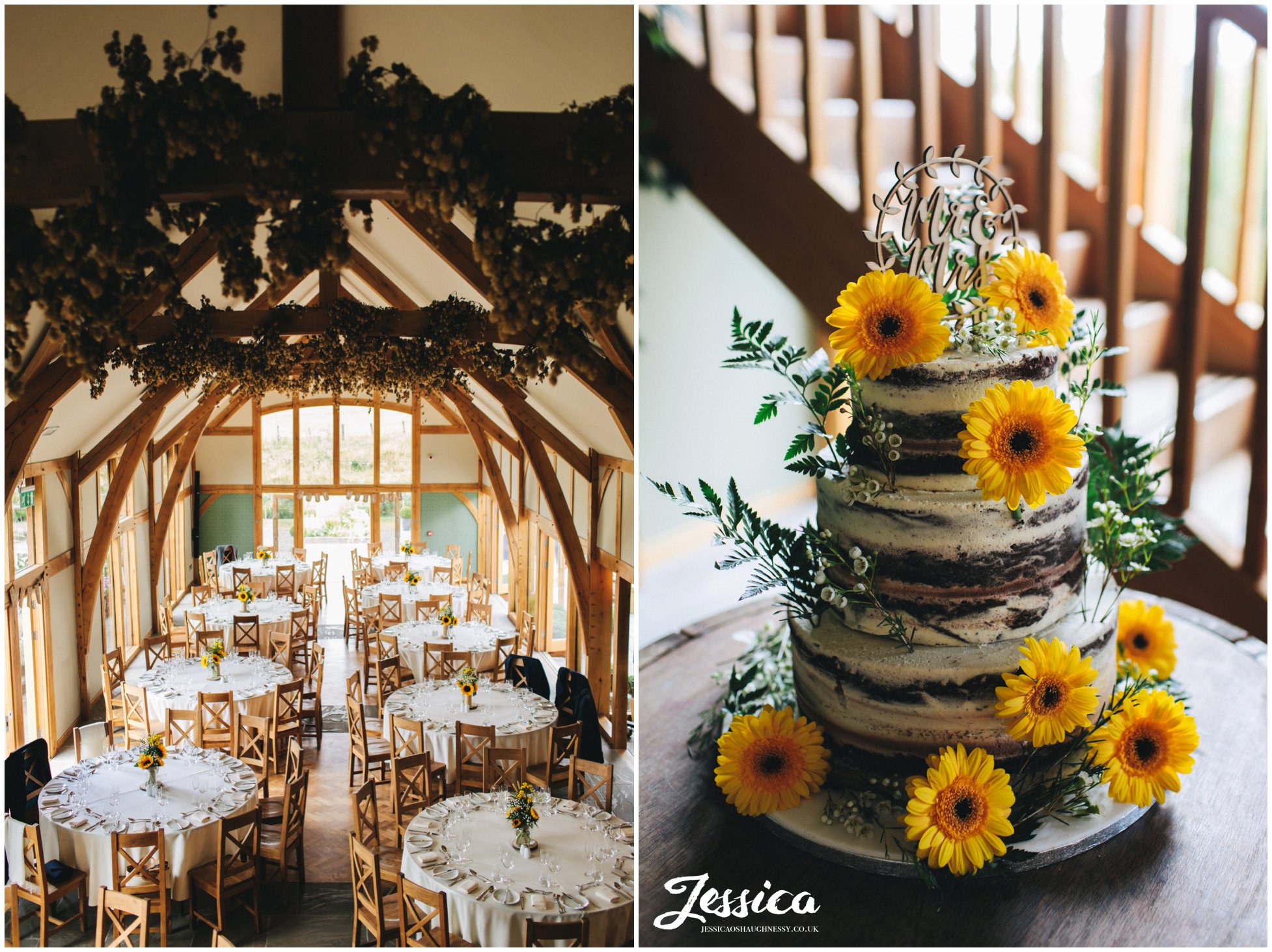 wedding cake decorated in rustic yellow flowers