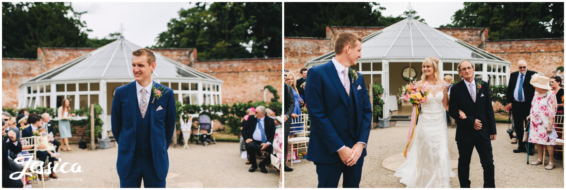 the bride walks down the aisle to her groom