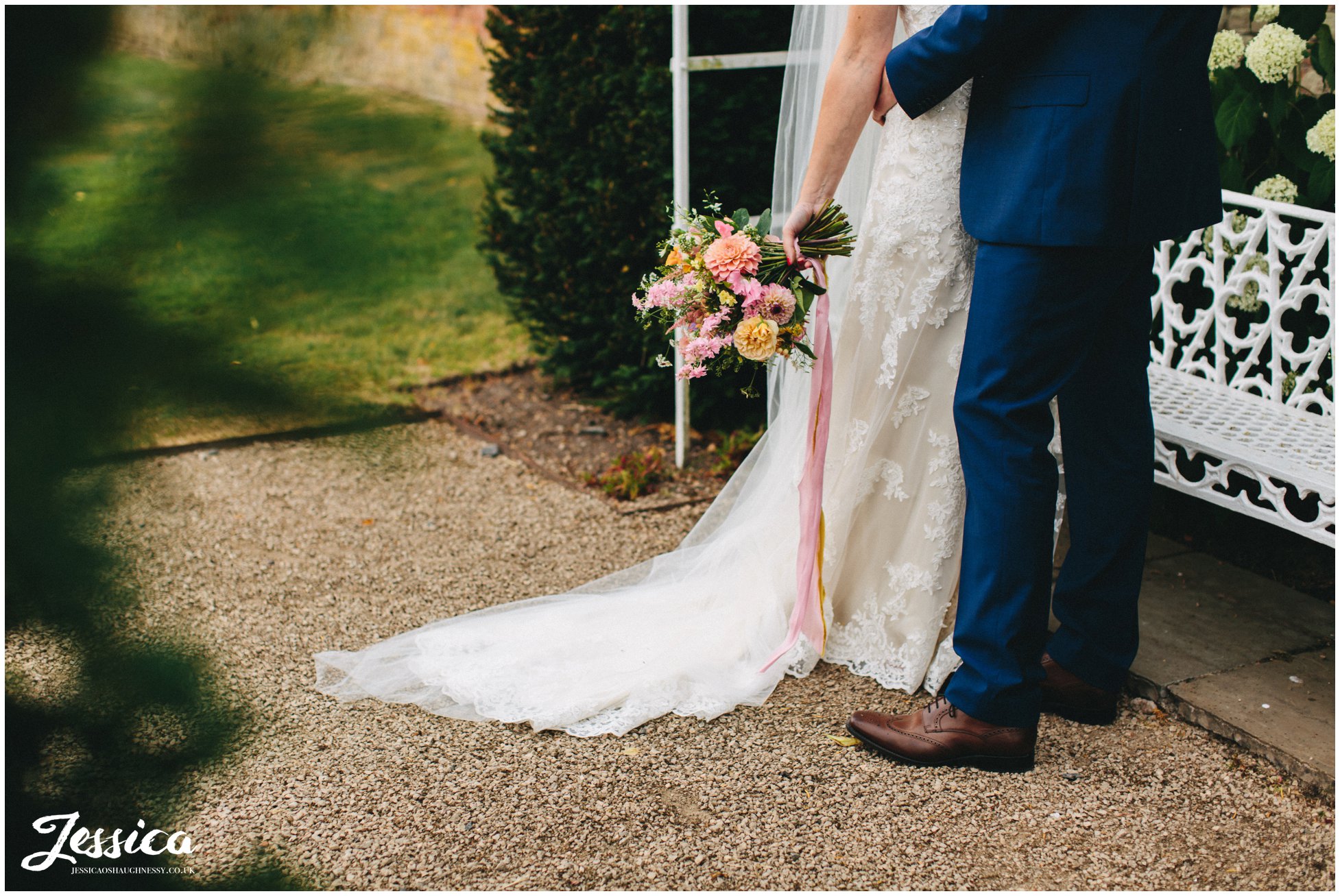 close up of the brides colourful bouquet