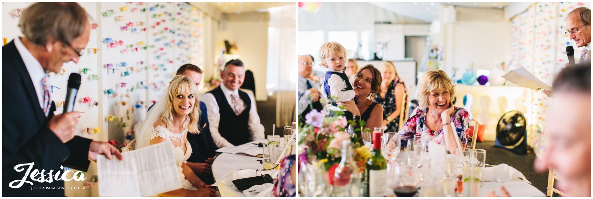 the top table laughs during the father of the brides speech