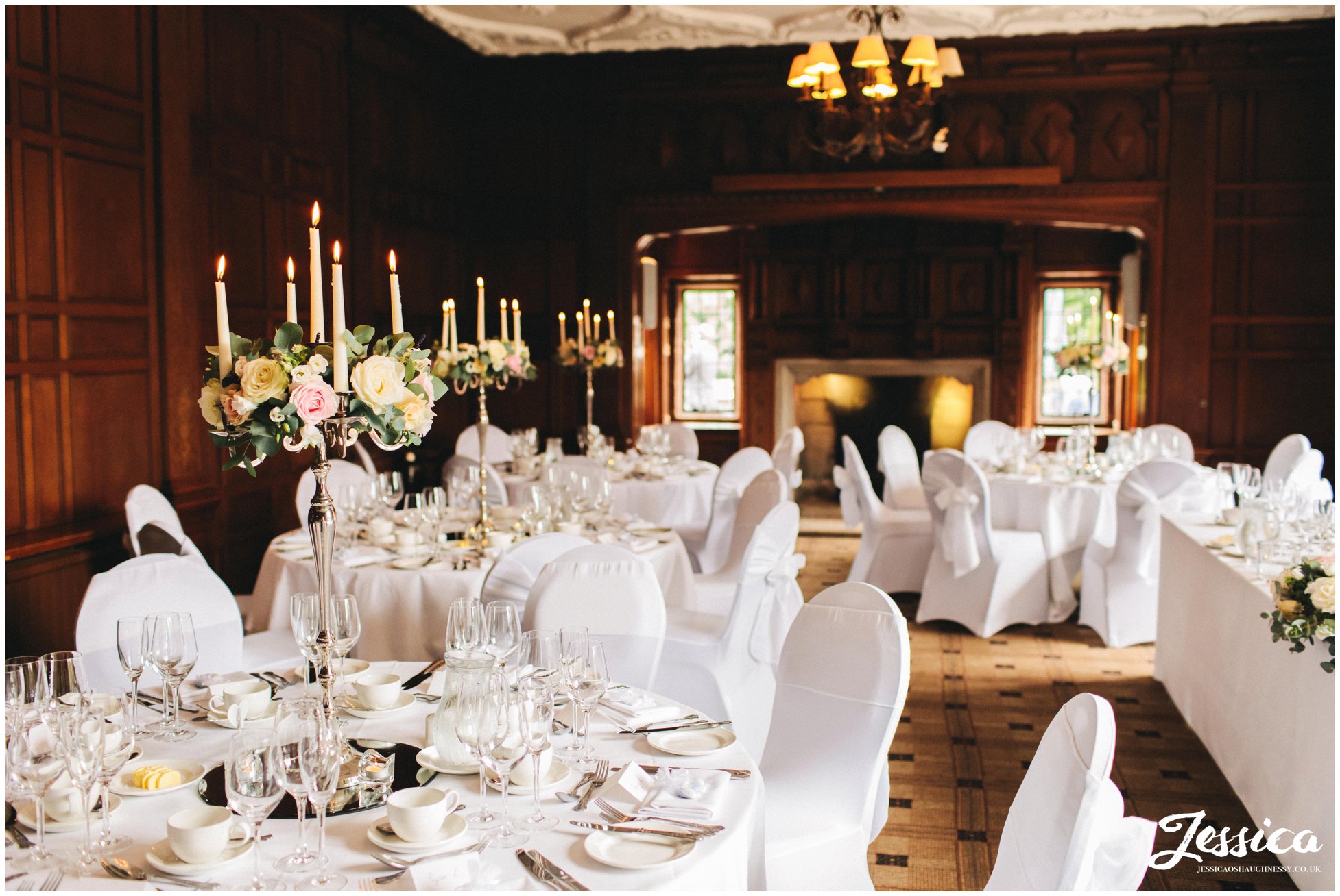 inglewood manor dressed with flower and candles for the wedding breakfast