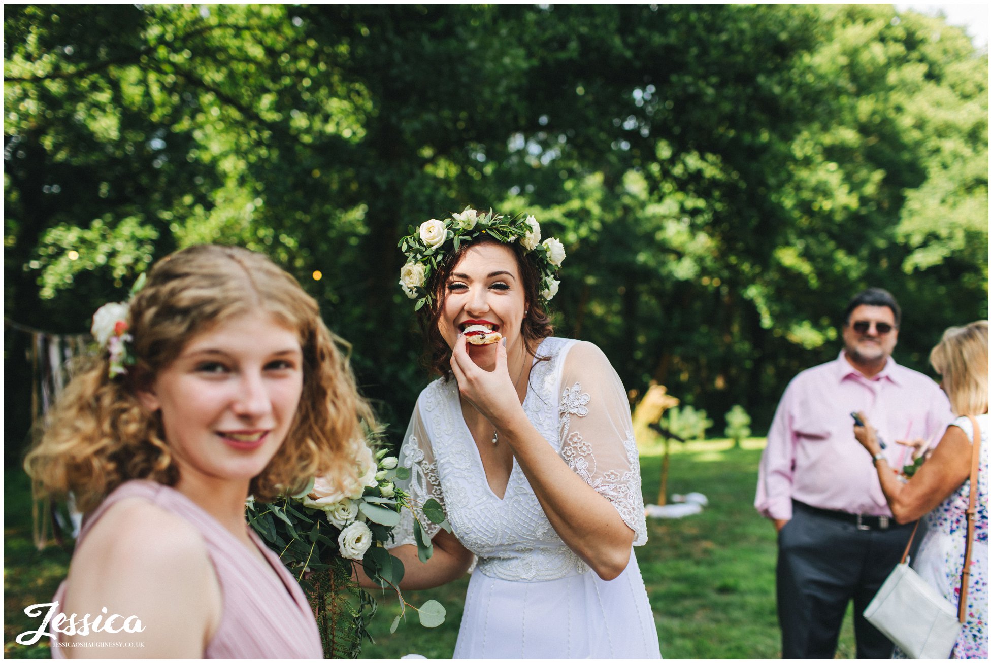 bride eats homemade scones 