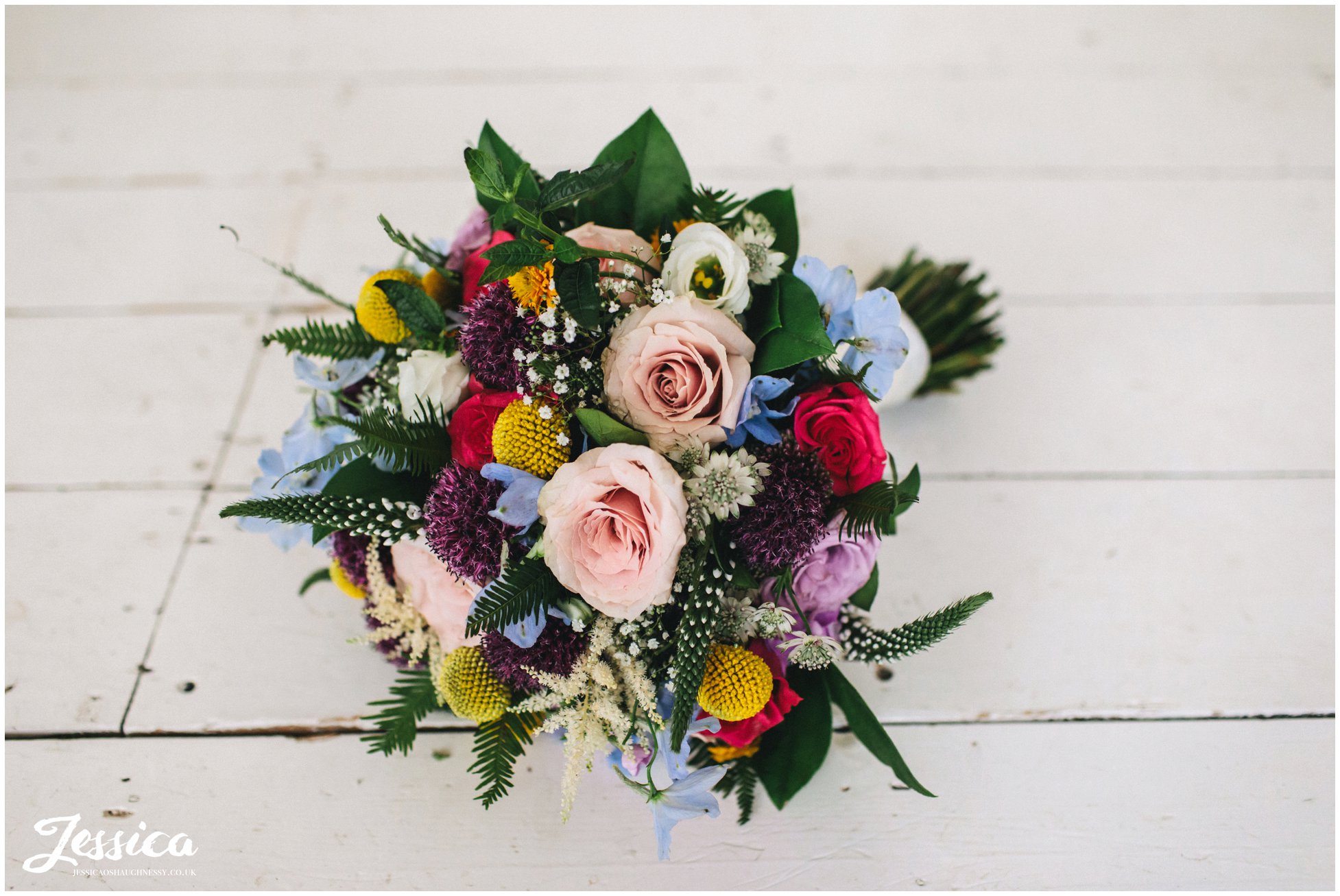 brightly coloured bridal bouquet