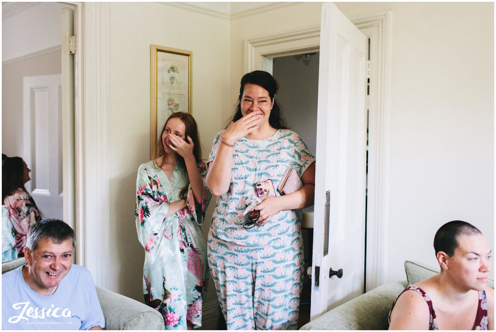 bridesmaids tear up after the father of the bride does