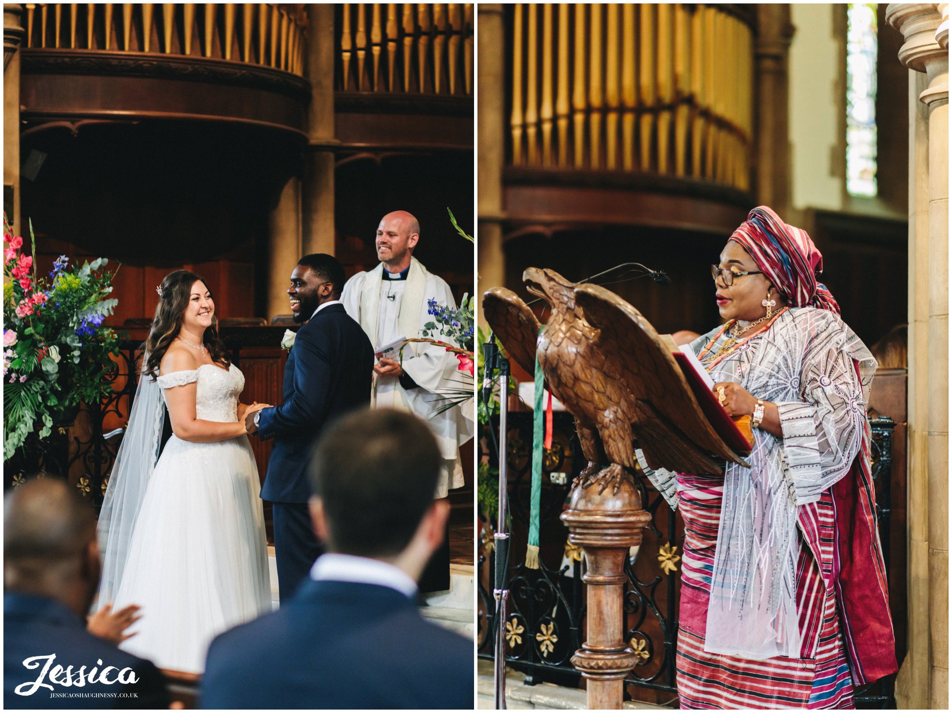 the grooms mother delivers a reading during the service