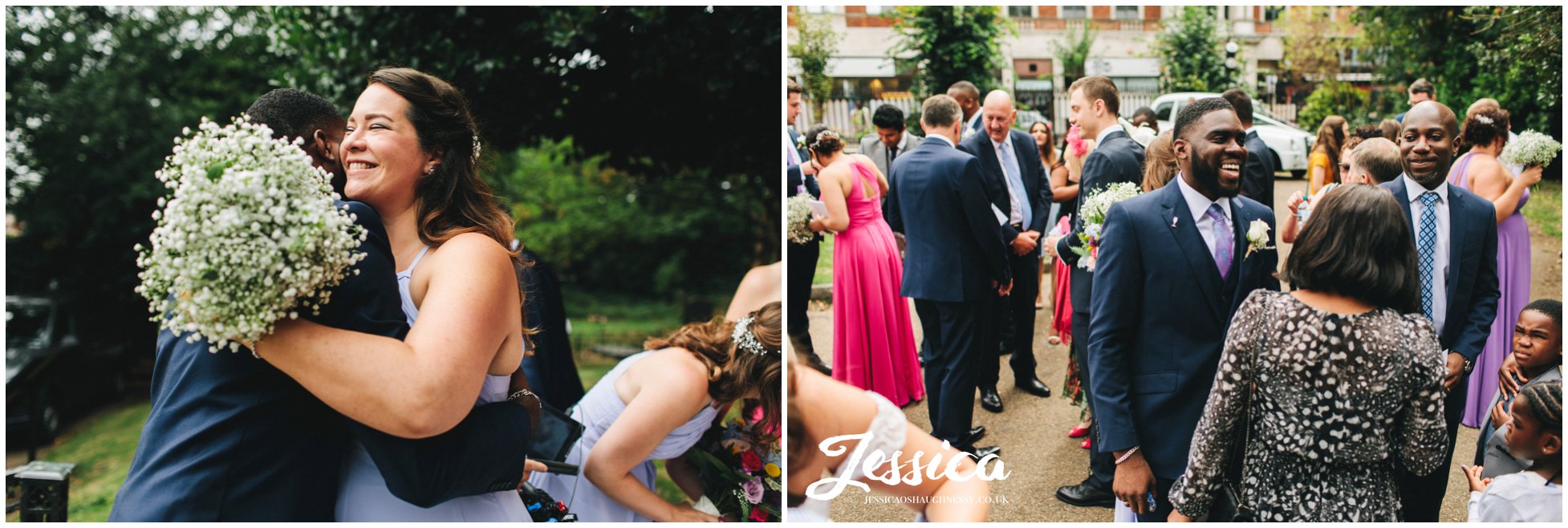 friends and family congratulate the couple