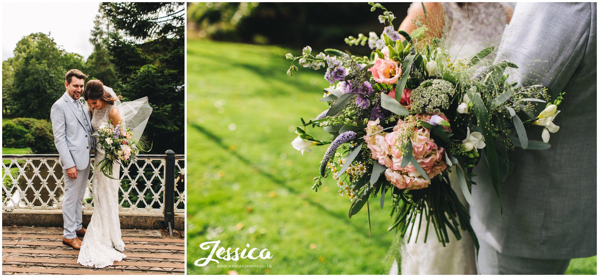 close up of boho bouquet held by the derbyshire bride