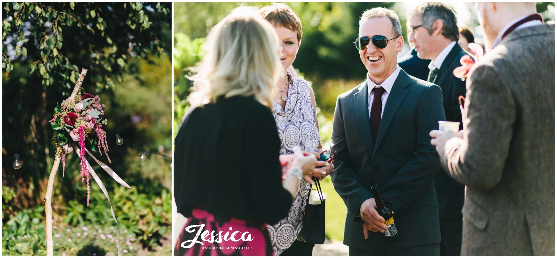 guests laughing at the cheshire wedding