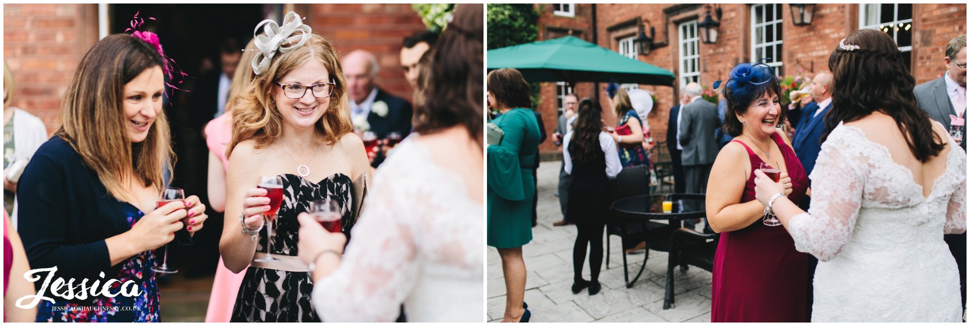 guests enjoy a champagne reception at nunsmere hall in cheshire