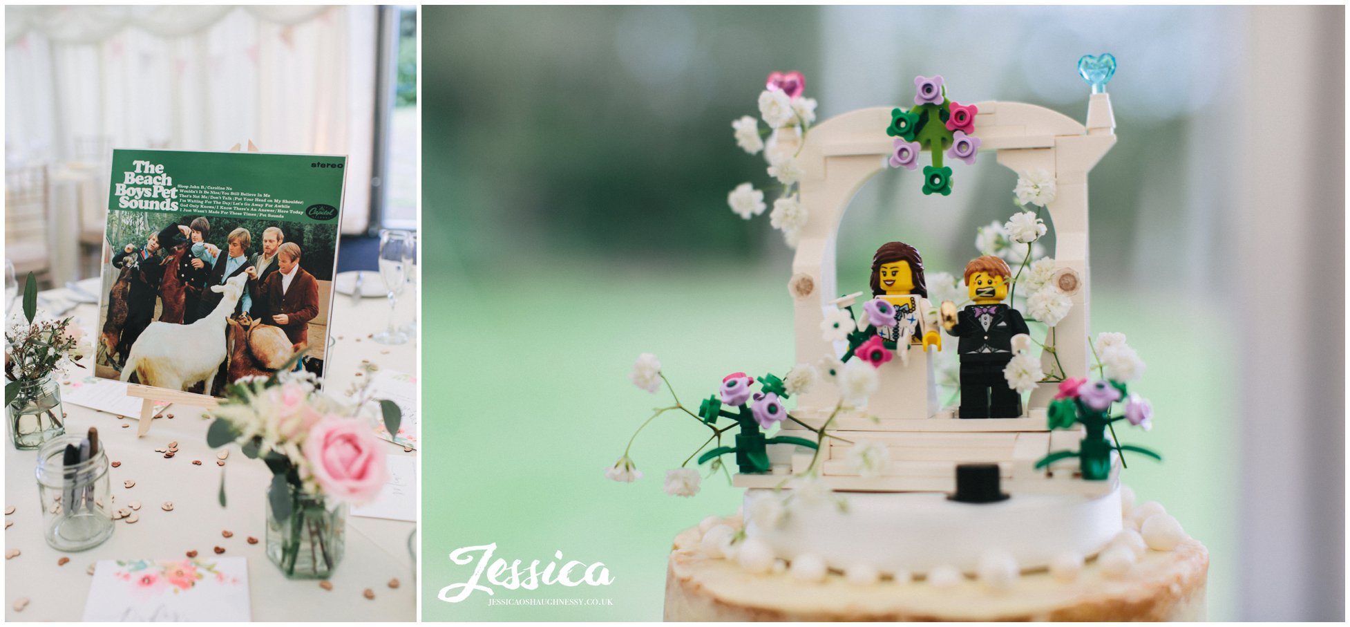 the wedding cake topped with lego characters 