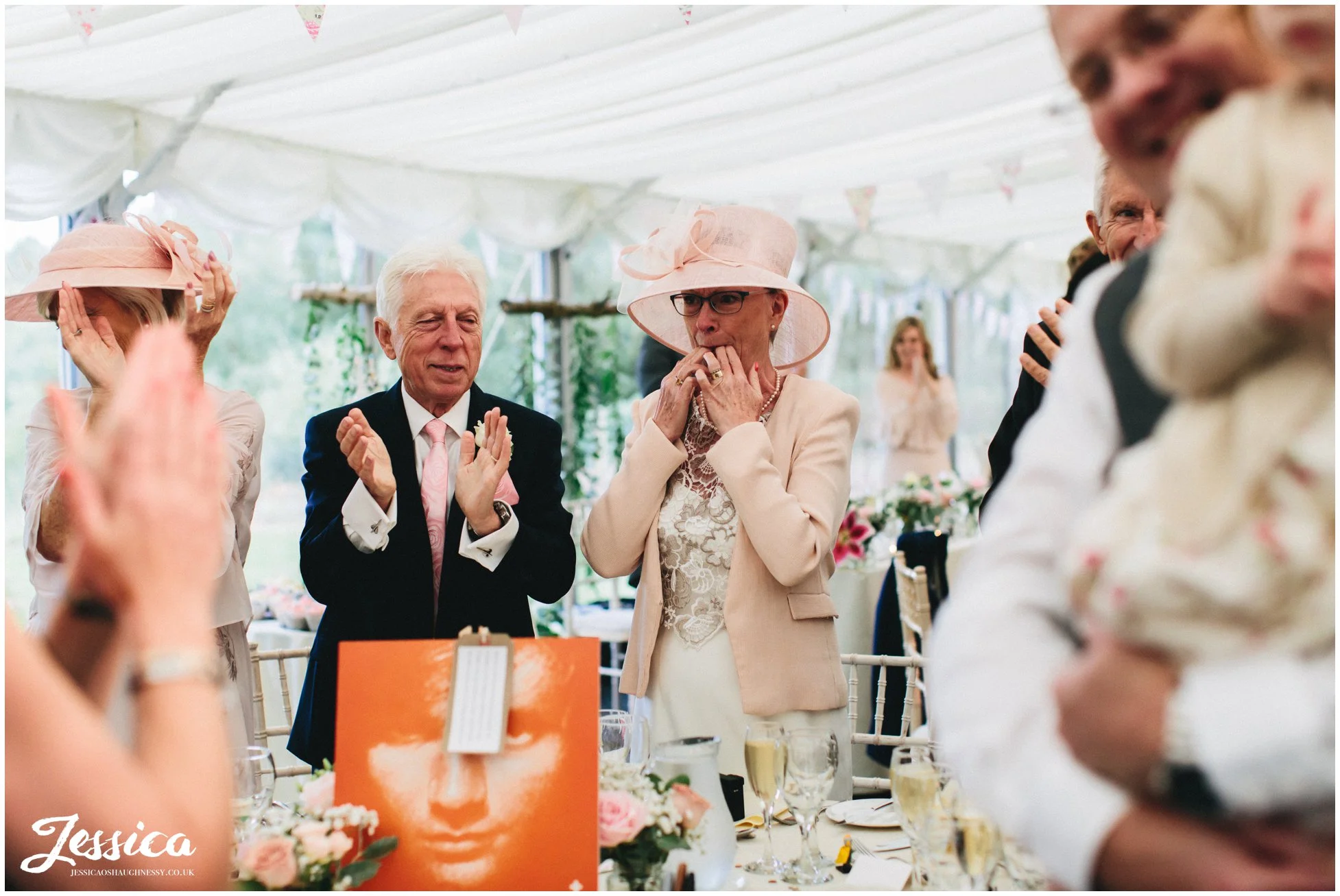 guests whistle as the couple are announced in