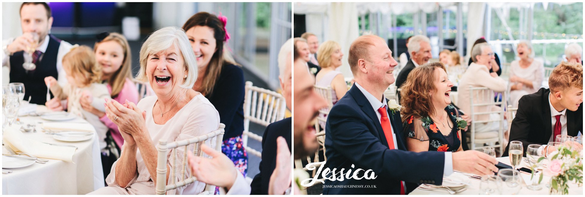 guests laugh during the funny speeches