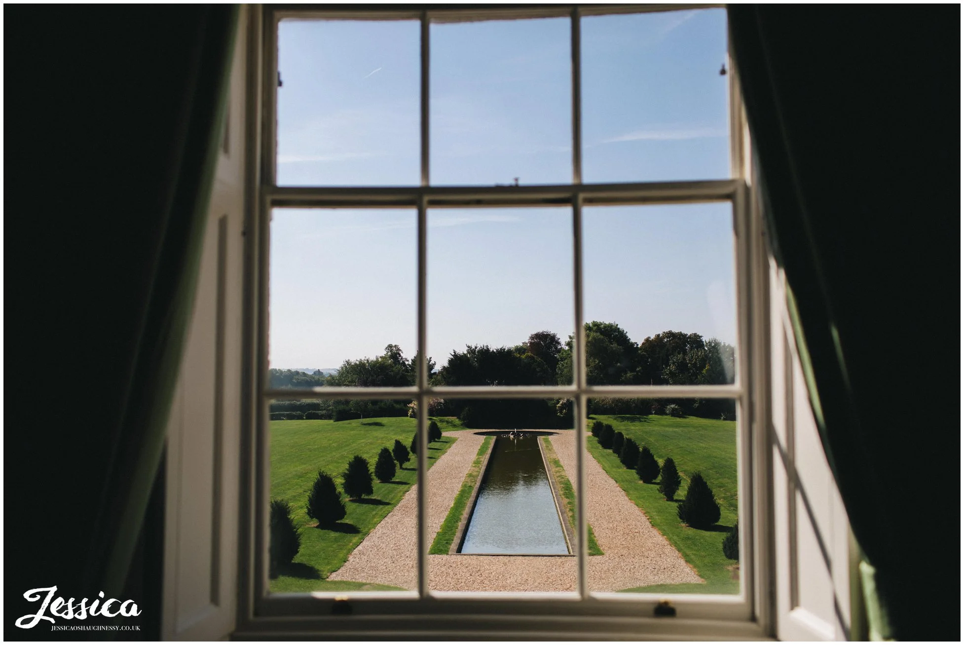 water feature seen out the window of the bridal suite
