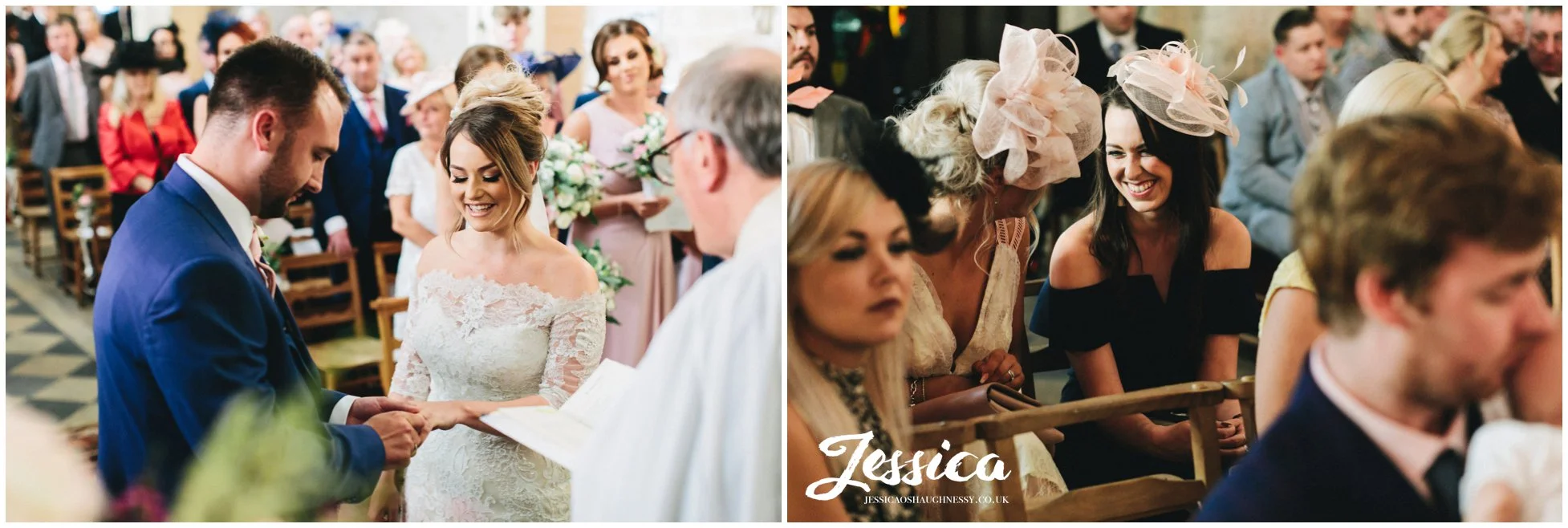 Bride & groom exchange rings at their newark wedding