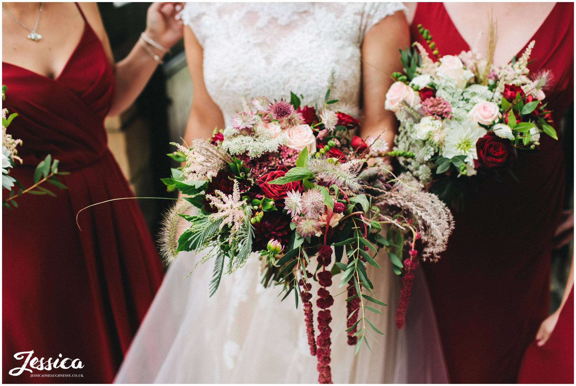 the bridal party hold rustic bouquets