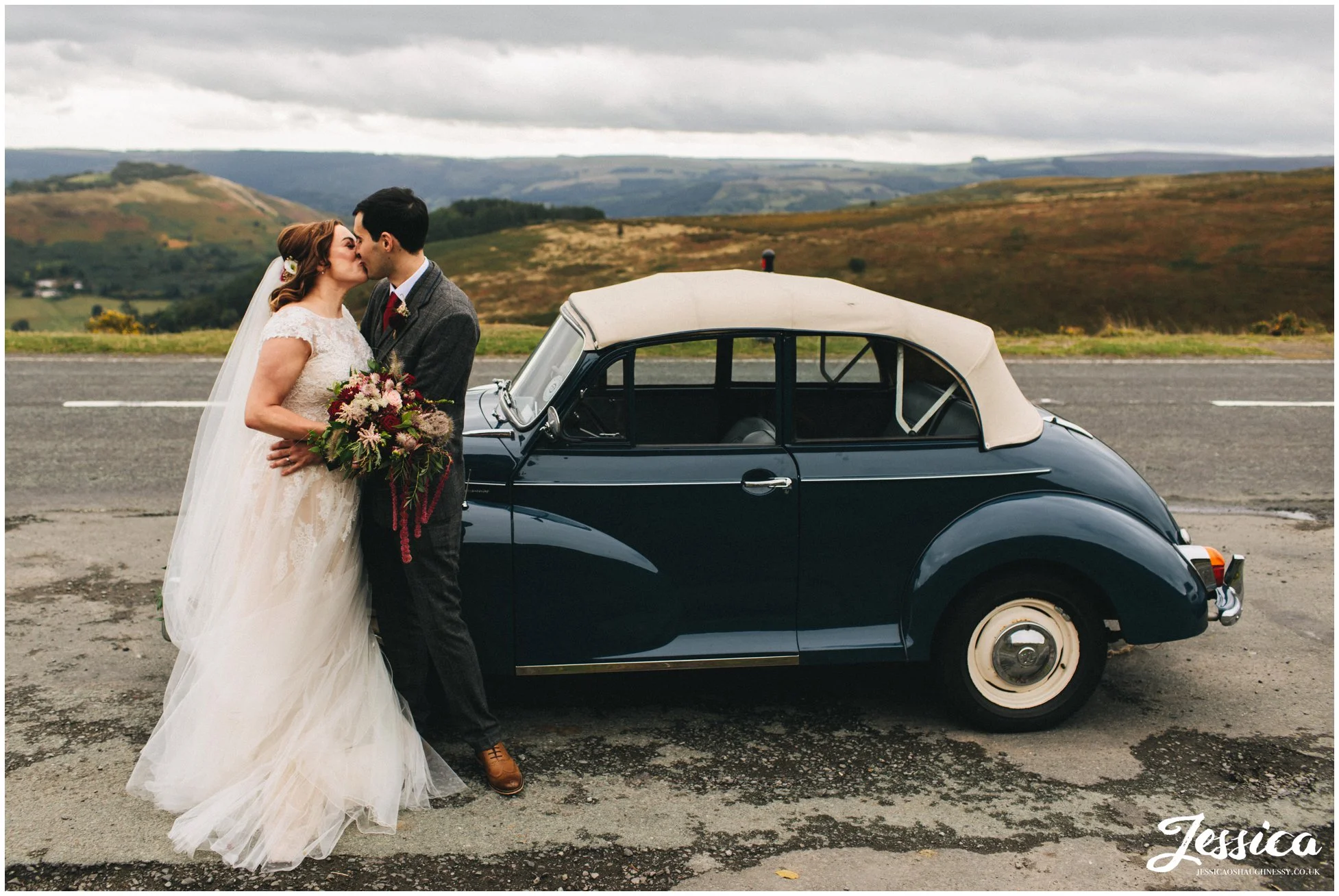 the couple pull over in a lay by for photographs