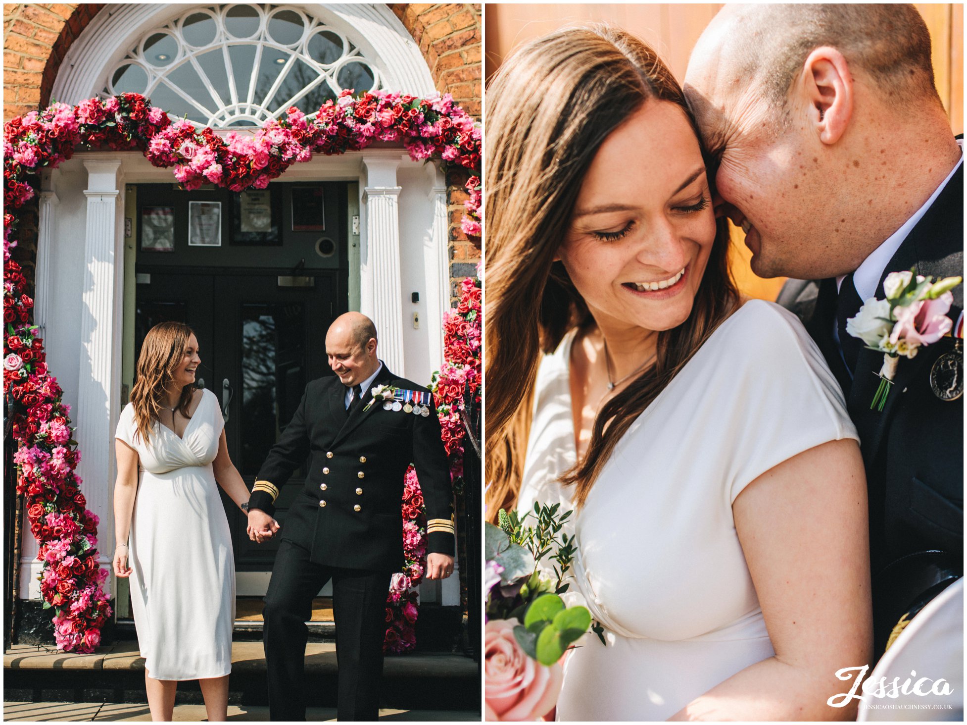 the newly wed's have their portraits taken on hope street in liverpool
