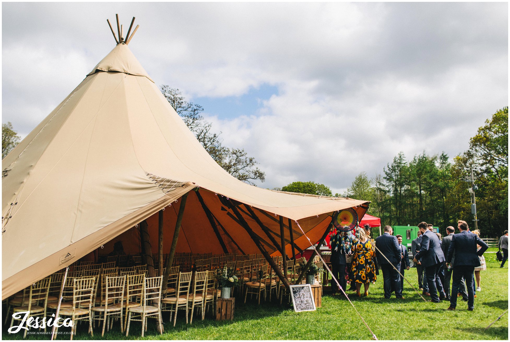 tipi set up ready for the wedding ceremony in the lakes