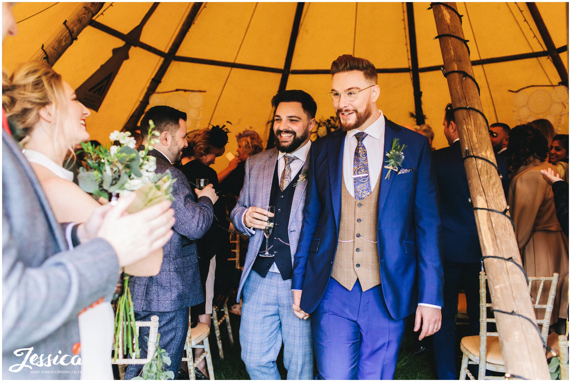 the newly wed's walk out of the tipi as husband and husband